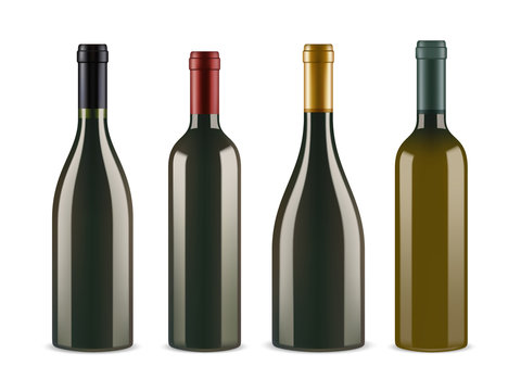 Set of wine bottles isolated on white background. 3d realistic vector image