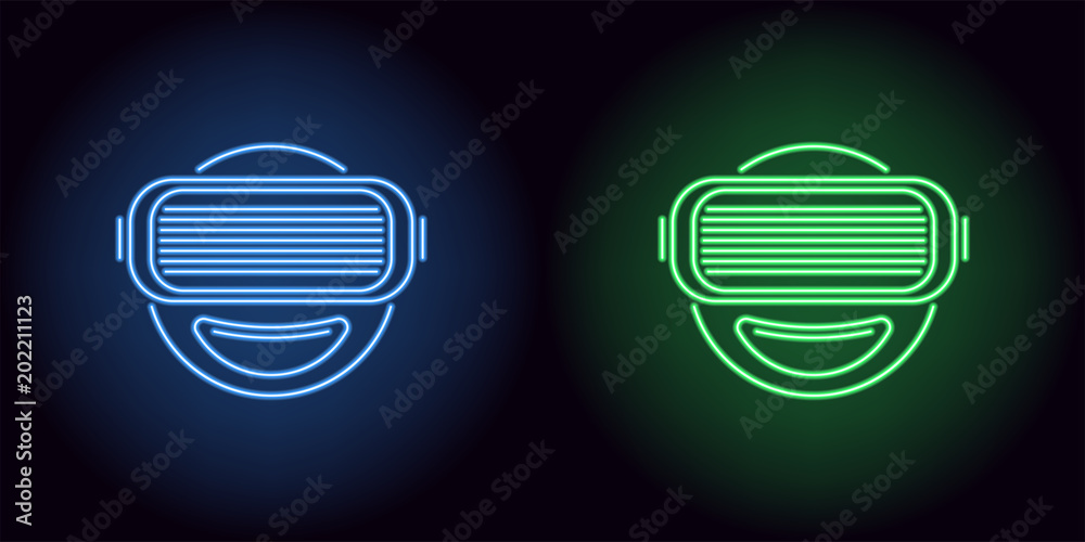 Wall mural Neon VR glasses in blue and green color