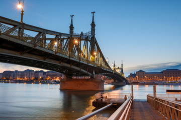 Pier and Liberty bridge at dawn. Budapest
