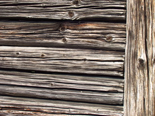 Detail of old wooden beams of rural farm buildings