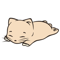 Cozy kitten lies on stomach vector illustration. Small cat sleep. Cartoon kitty sleeping. Cute sleeping cartoon cat, artwork for children wear in custom colors. Pet isolated on white background. 