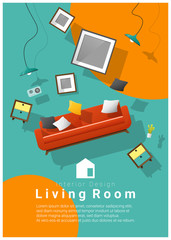 vertical Interior banner sale with living room furniture hovering on colorful background , vector , illustration