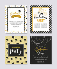 Graduation Class of 2018 greeting card and invitation template set. Vector party invitation. Grad poster.