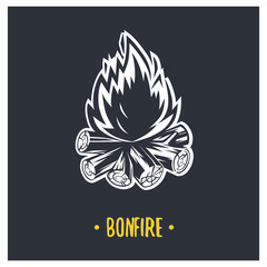 Bonfire. Black and white illustration. 