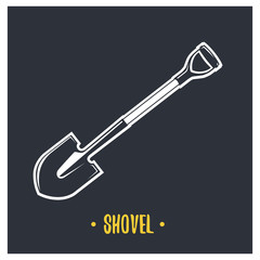 Shovel. Black and white illustration.