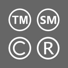 Copyright, registered trademark, smartmark icons set. Vector illustartion, flat design.