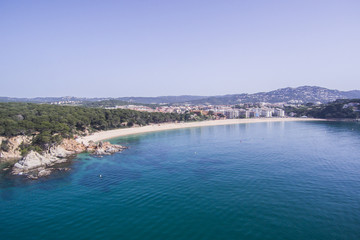 Fototapeta na wymiar View of the beach Fenals in Lloret de Mar, Costa Brava, Catalonia, Spain.