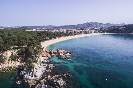 View of the beach Fenals in Lloret de Mar, Costa Brava, Catalonia, Spain.
