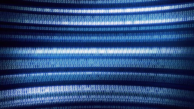 blue digital binary data on computer screen loopable 4k . coding cryptography 