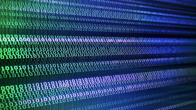 blue digital binary data on computer screen loopable 4k 