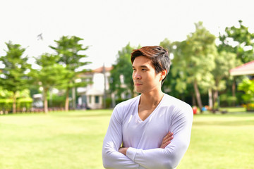 Fototapeta premium A good young man doing activities in the park.