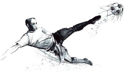 football player in action on white background. Soccer silhouette hand drawn sketch illustration © Елена Фаенкова
