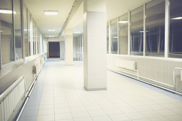 corridor in the hospital. transition from building to building.