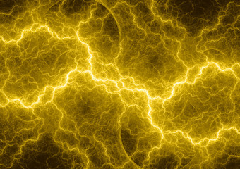 Obraz premium Gorąca żółta błyskawica, abstrakcjonistyczny elektryczny osocza tło