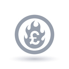 Pound flame icon - Fire burning British currency symbol.