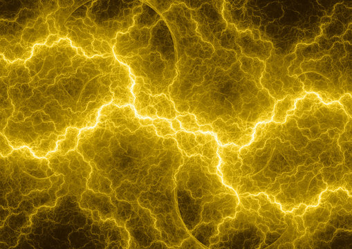 Hot yellow lightning, abstract electrical plasma background
