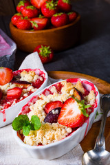 strawberry tart with vanilla pudding and ice cream