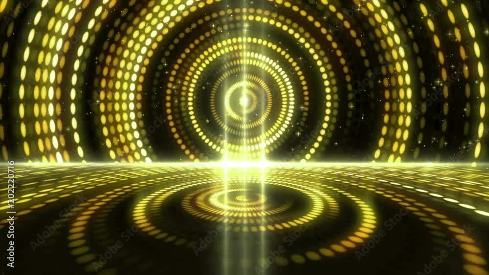 Poster futuristic abstract glittering moving golden and elegance lights pattern for stage performance show 