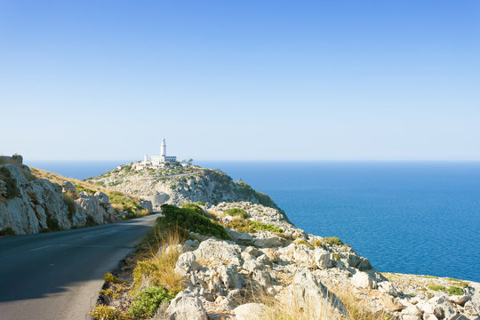 Cap de Formentor, Mallorca - View from a country road onto the lighthouse or Formentor