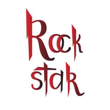 Rock Star lettering red on isolated background as T-shirt design, print, logo design, badge, tag, icon. Vector illustration