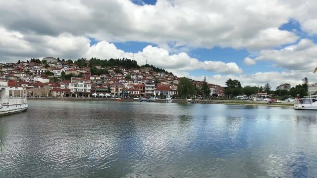 Panoramic view of Ohrid Lake with old town and port, Macedonia