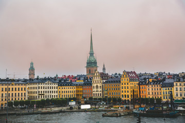 Obraz premium Aerial panorama of the Old Town (Gamla Stan) with colorful buildings in Stockholm, Sweden