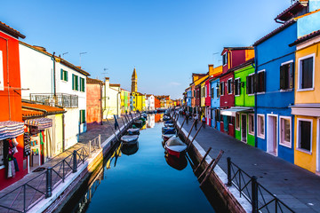 Fototapeta na wymiar Burano, Venice island, colorful houses and town in Italy