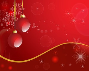 Red Christmas illustration with balls stars and snowflakes