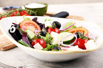 Salad with cheese and fresh vegetables and olives. Greek salad.