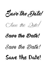 Save the date text calligraphy. Vector lettering for wedding. Hand lettering save the date card. Modern brush calligraphy for design. Wedding phrase postcard. Ink illustration.