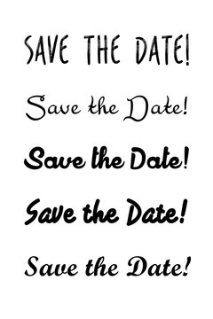 Save the date text calligraphy. Vector lettering for wedding. Hand lettering save the date card. Modern brush calligraphy for design. Wedding phrase postcard. Ink illustration.