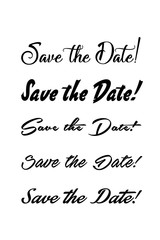 Save the date text calligraphy. Vector lettering for wedding. Hand lettering save the date card. Modern brush calligraphy for design. Wedding phrase postcard. Ink illustration.