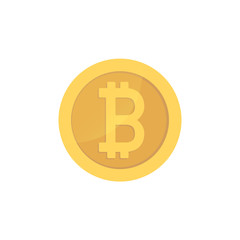 Golden glossy bitcoin coin. Gold pictograph bitcoin shiny coin.