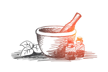 Hand drawn herbal medicine in vials with lettering