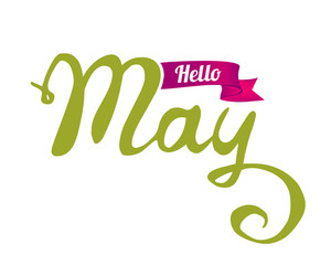 Naklejka premium Hello May. Hand written doodle word