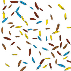 Fototapeta premium Colorful feathers. Prints of Colored feathers Design for Goods for Pets. Simple Pattern for Print, Logo or Poster. Vector Confetti Background.