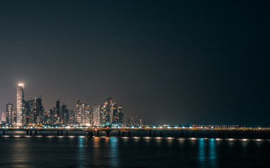  city skyline at night - skyscraper buildings of Panama City