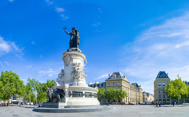 Paris panorama of the monument to the Republic with the symbolic statue of Marianna, in Place de la...