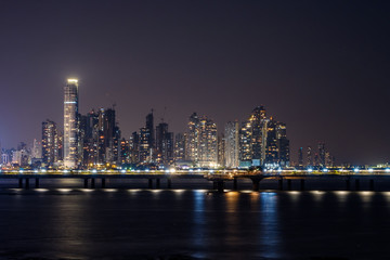city skyline at night - modern cityscape of Panama skyscraper city 