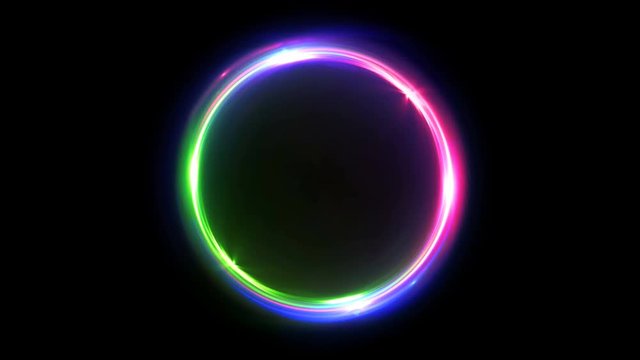 Abstract multicolor seamless loop neon background luminous swirling Glowing circles
