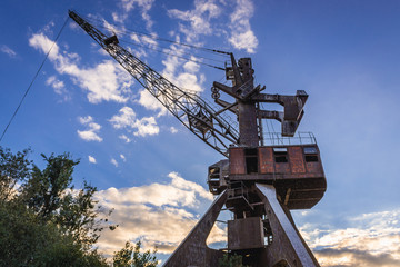 Old crane over Yanov Backwater in Chernobyl Exclusion Zone, Ukraine