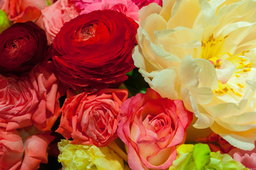 Close-up of bouquet of various bright flowers