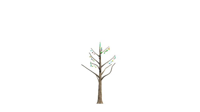 3d rendering of a growing tree with colorful christmas balls