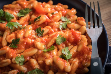 Cavatelli pasta with fresh tomato sauce.