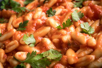 Cavatelli pasta with fresh tomato sauce.