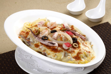 baked seafood risotto