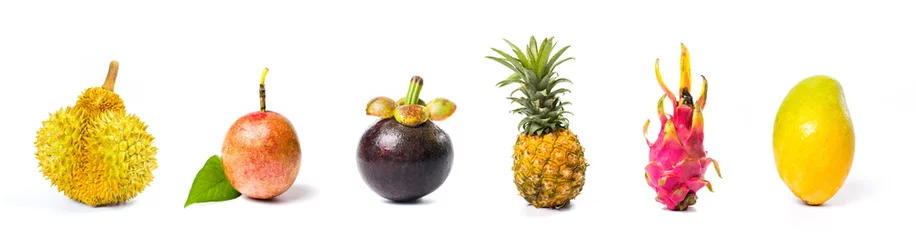 Deurstickers Tropisch fruit collage geïsoleerd op wit © creativefamily