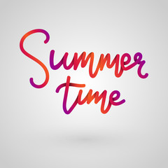 Summer time lettering. Paper cut color lettering with shadow. Hand drawn calligraphy. Vector illustration