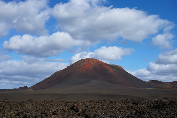 Views from guided tour Termesana route in Timanfaya national park, Lanzarote, Canary, Spain.