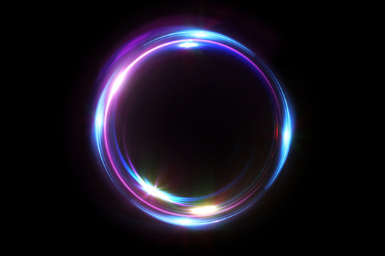 Abstract 3d illustration neon background. luminous swirling. Glowing spiral cover. Black elegant. Halo around. Power isolated. Sparks particle.Space tunnel. LED color ellipse. Glint glitter.